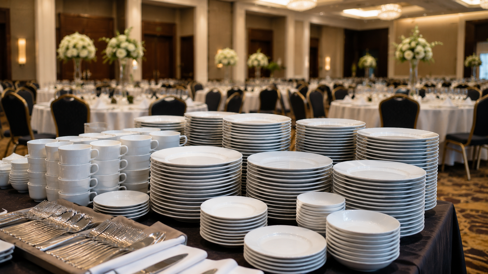 Velike količine uniformnog hotelskog porcelana za banket i institucionalne objekte